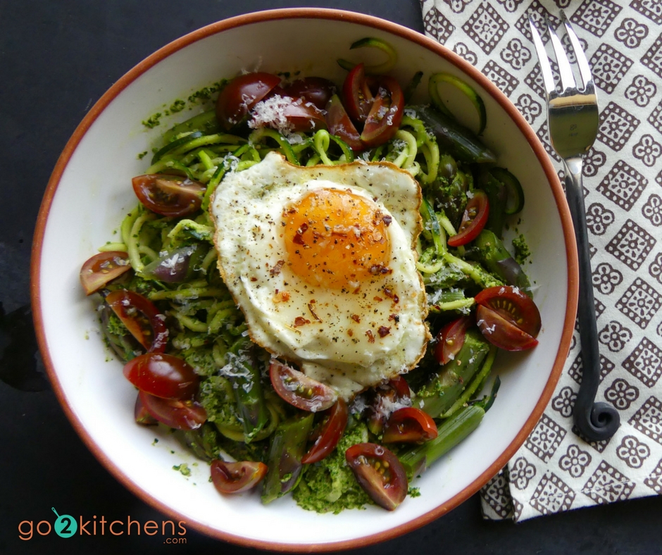 Walnut Pesto Salad with Fried Egg Topper